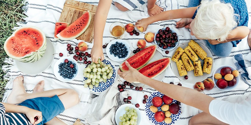 Picnic with hydrating fruits and vegitables